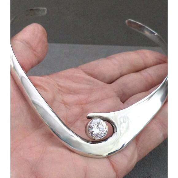 MODERNIST White Topaz STERLING Silver 950 Choker COLLAR  ALICIA Taxco Mexico - Picture 6 of 9